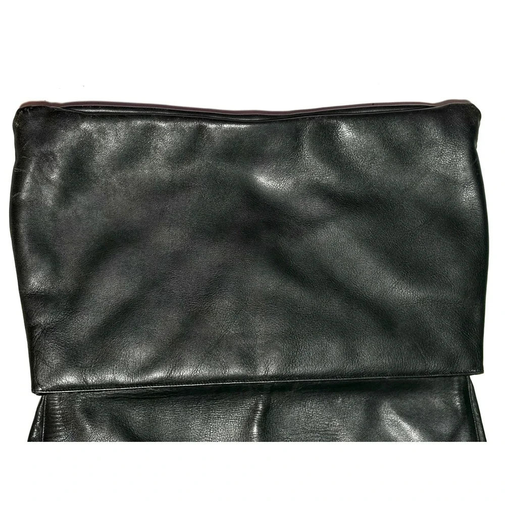 Vtg 80s Black Leather Clutch Bag Oversized Evening Purse Magnetic Snap‎ DMGD